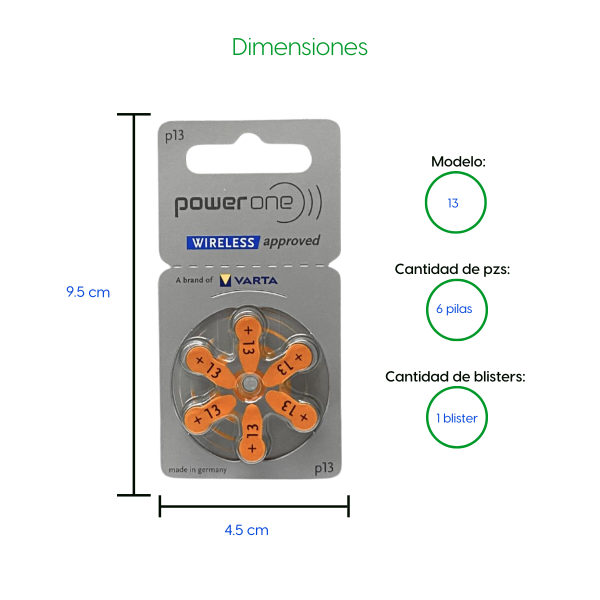 Bateria Pila 013 Power One para Auxiliar Auditivo 1 Blister 6 Piezas