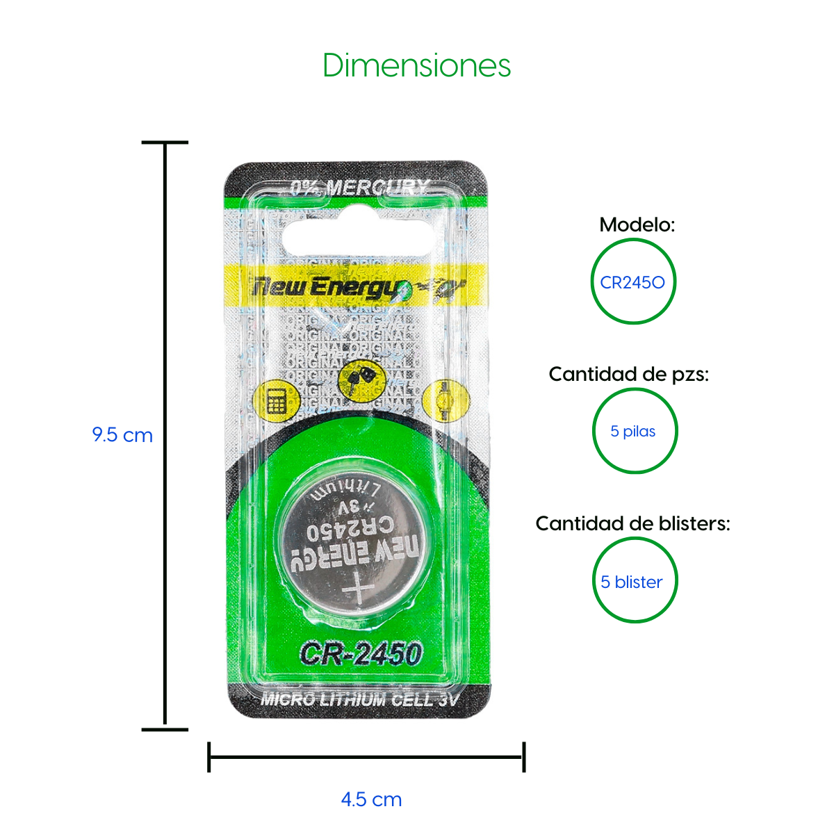 5 Pilas CR2450 New Energy Bateria Para Reloj De Litio