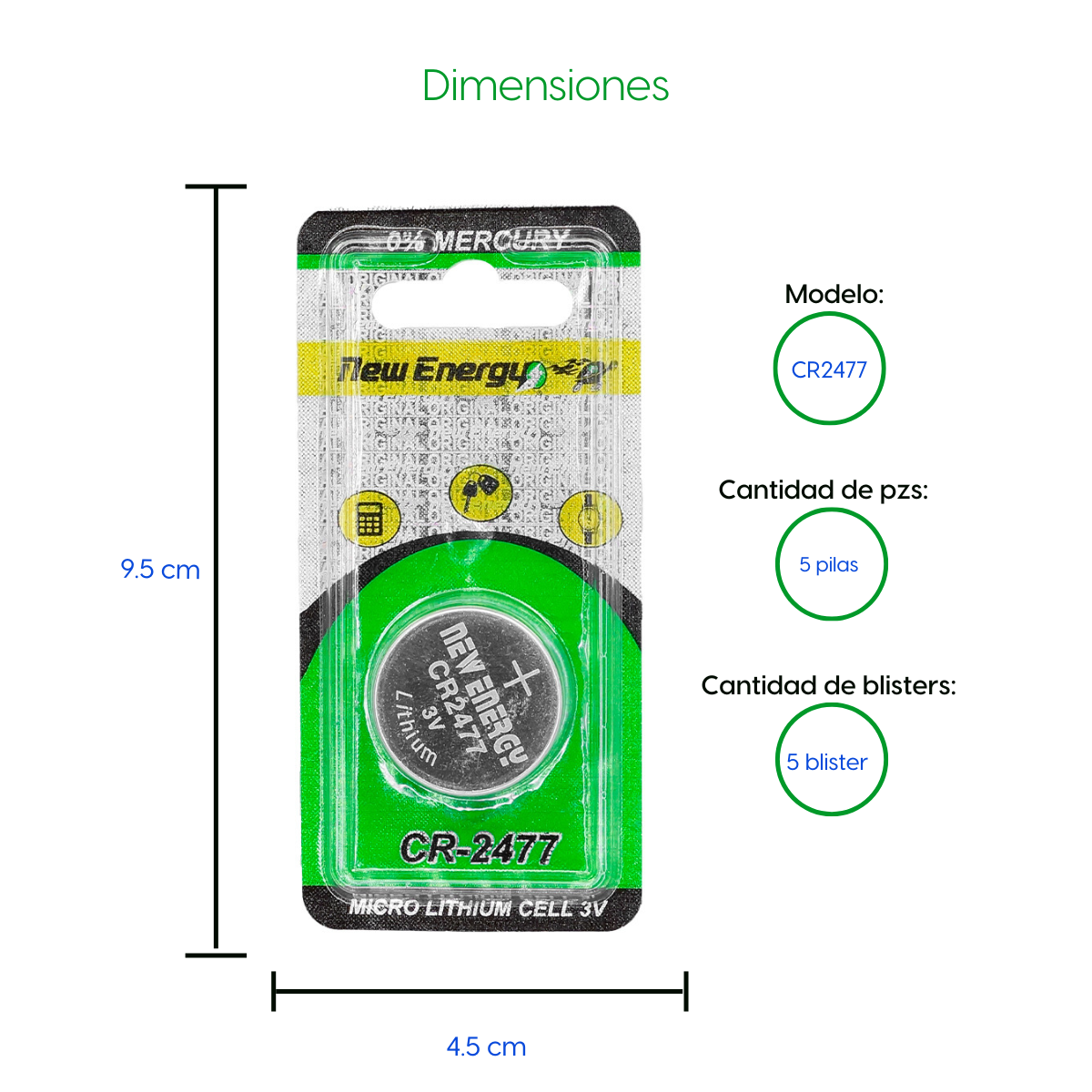 5 Pila CR2477 New Energy Bateria Para Reloj De Litio