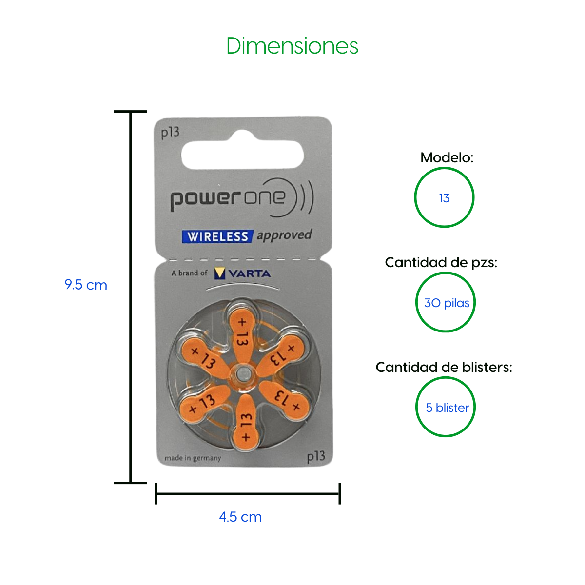 Bateria 30 Pilas 013 Power One para Auxiliar Auditivo 5 Blister