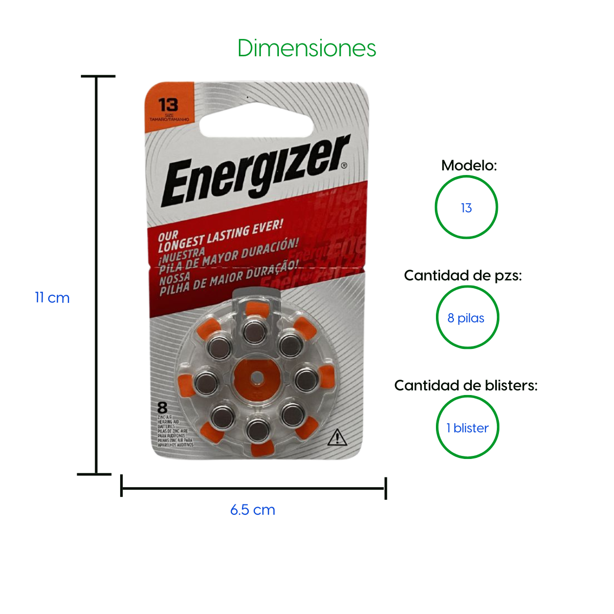 Bateria Pila Energizer 013 Para Auxiliar Auditivo AZ13-8