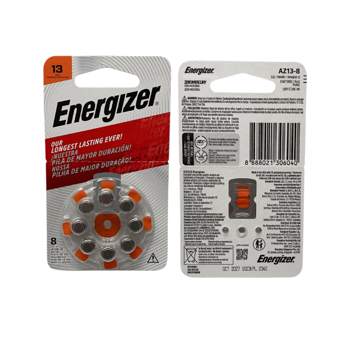 Bateria Pila Energizer 013 Para Auxiliar Auditivo AZ13-8