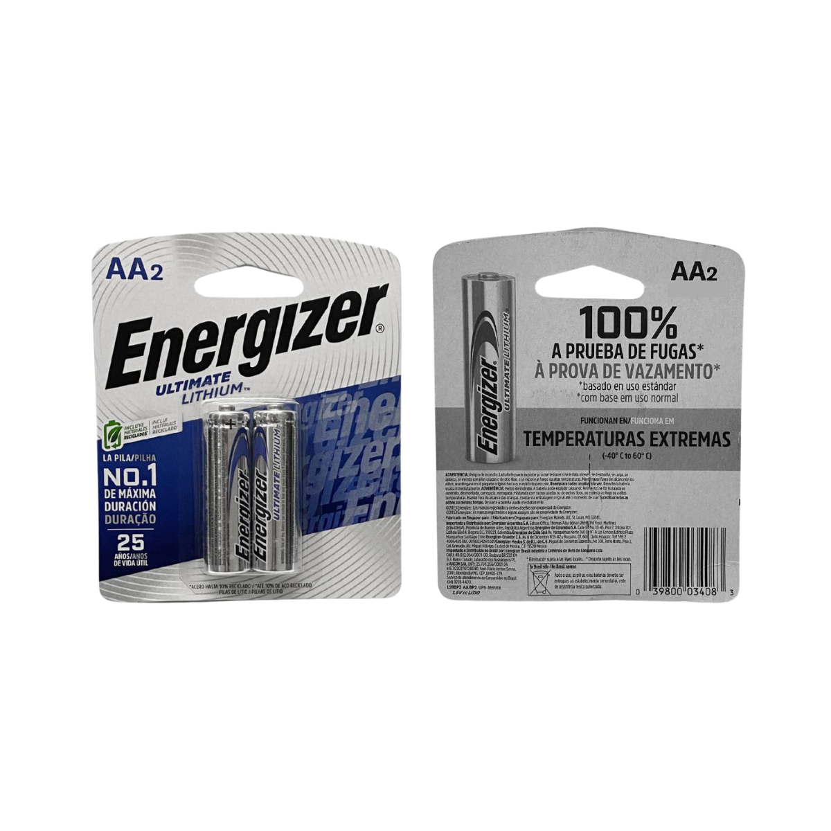 2 Piezas Bateria Pilas Energizer Doble AA - Litio