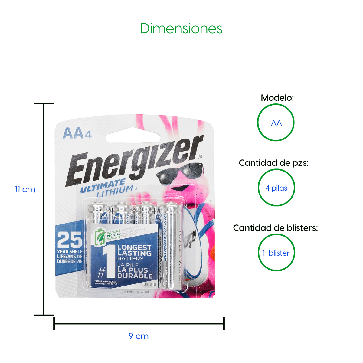 4 Pilas AA Bateria de Litio Energizer Doble A