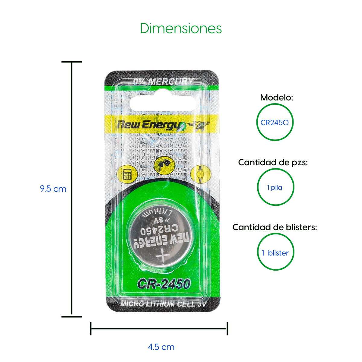 1 Pila CR2450 New Energy Bateria Para Reloj De Litio