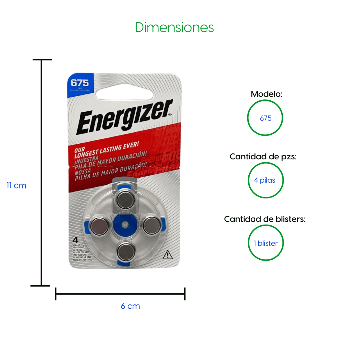 Bateria Pila Energizer 675 Para Auxiliar Auditivo ENAZ6754
