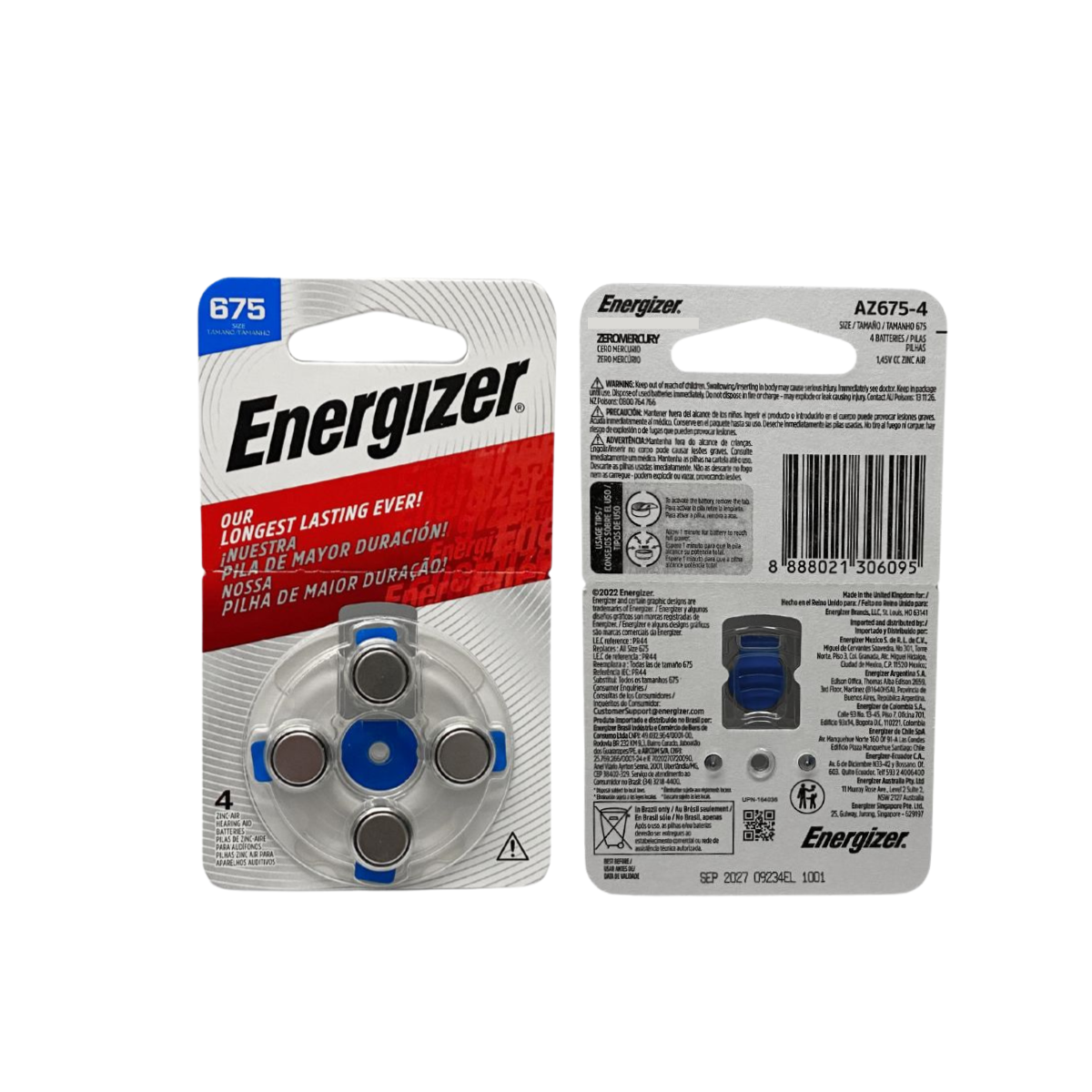 Bateria Pila Energizer 675 Para Auxiliar Auditivo ENAZ6754