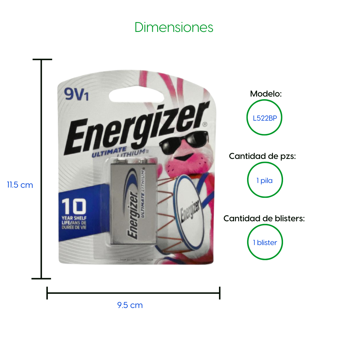 Bateria Pila Energizer Cuadrada 9V Litio