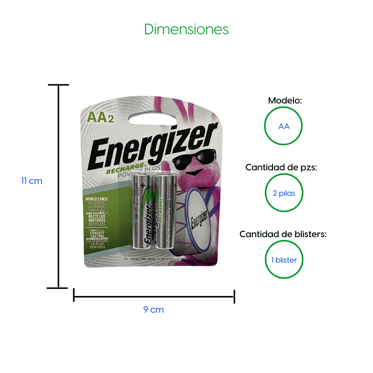 2 Pilas Bateria Energizer Recargables AA