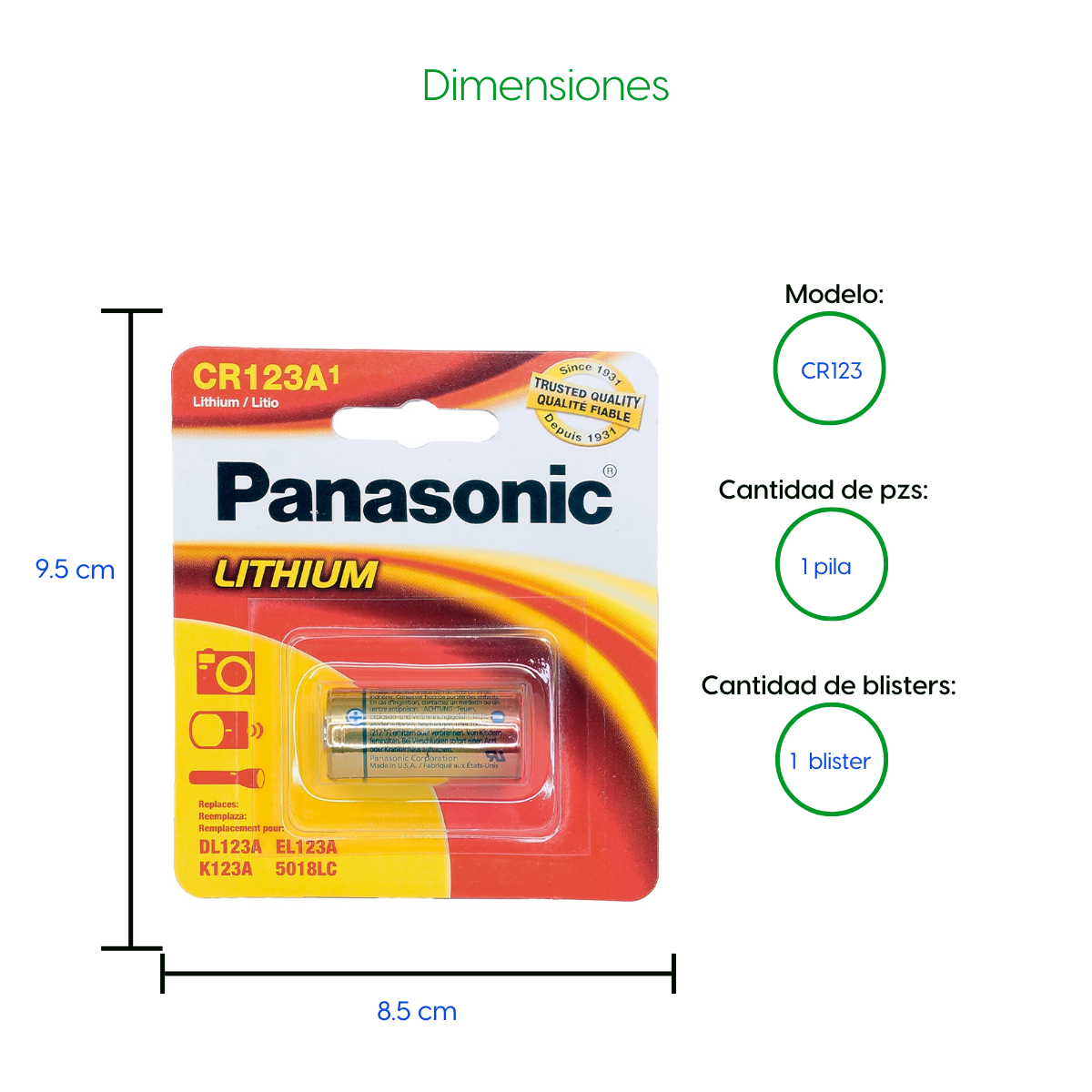 Bateria 1 Pila CR123A Panasonic Para Camara 1 Blister