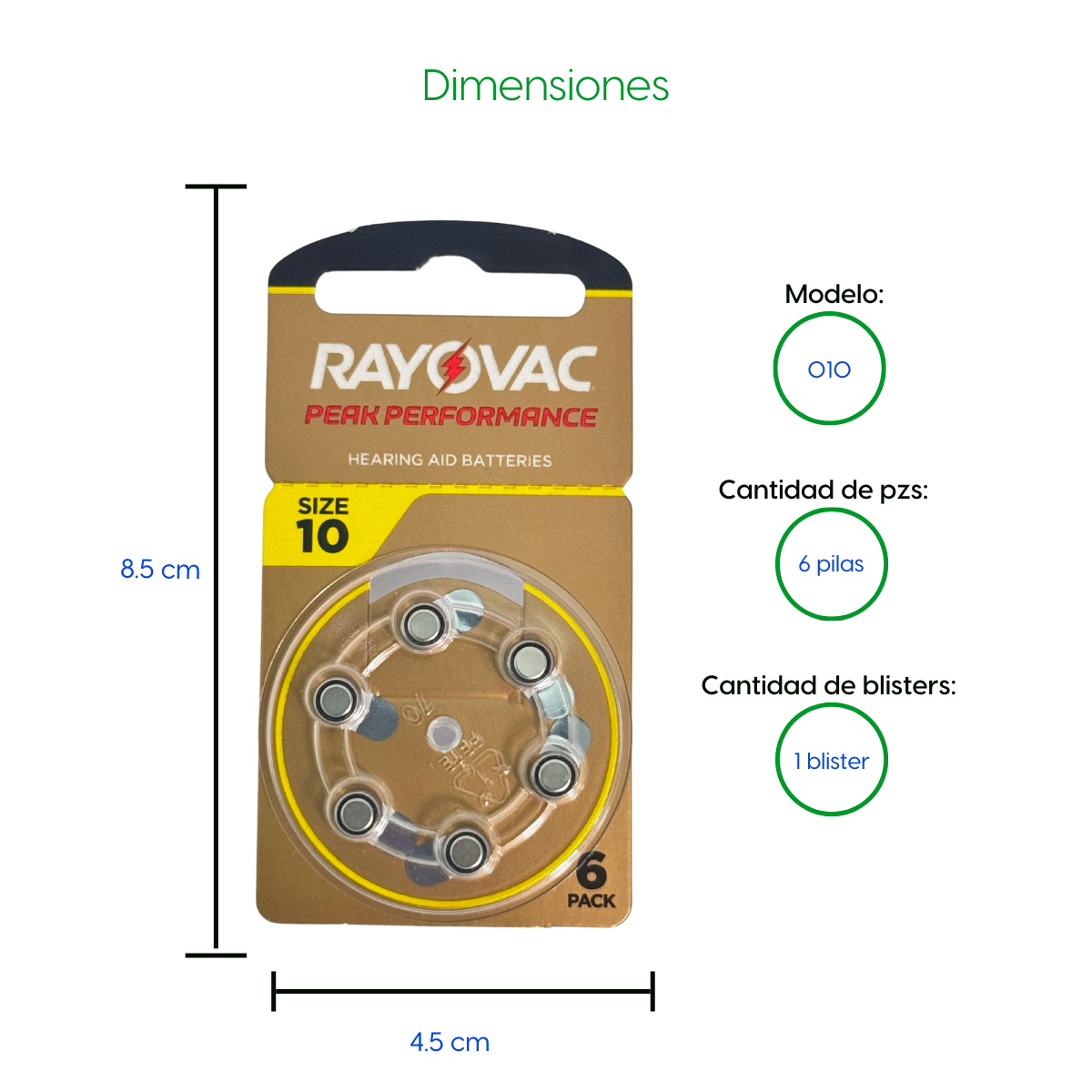 Bateria 6 Pilas Auditivas 010 Rayovac Peak Performance
